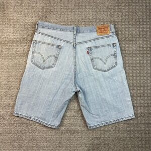 Levis 505 Regular Fit Denim Shorts Mens 36 Light Wash Distressed Blue Cotton